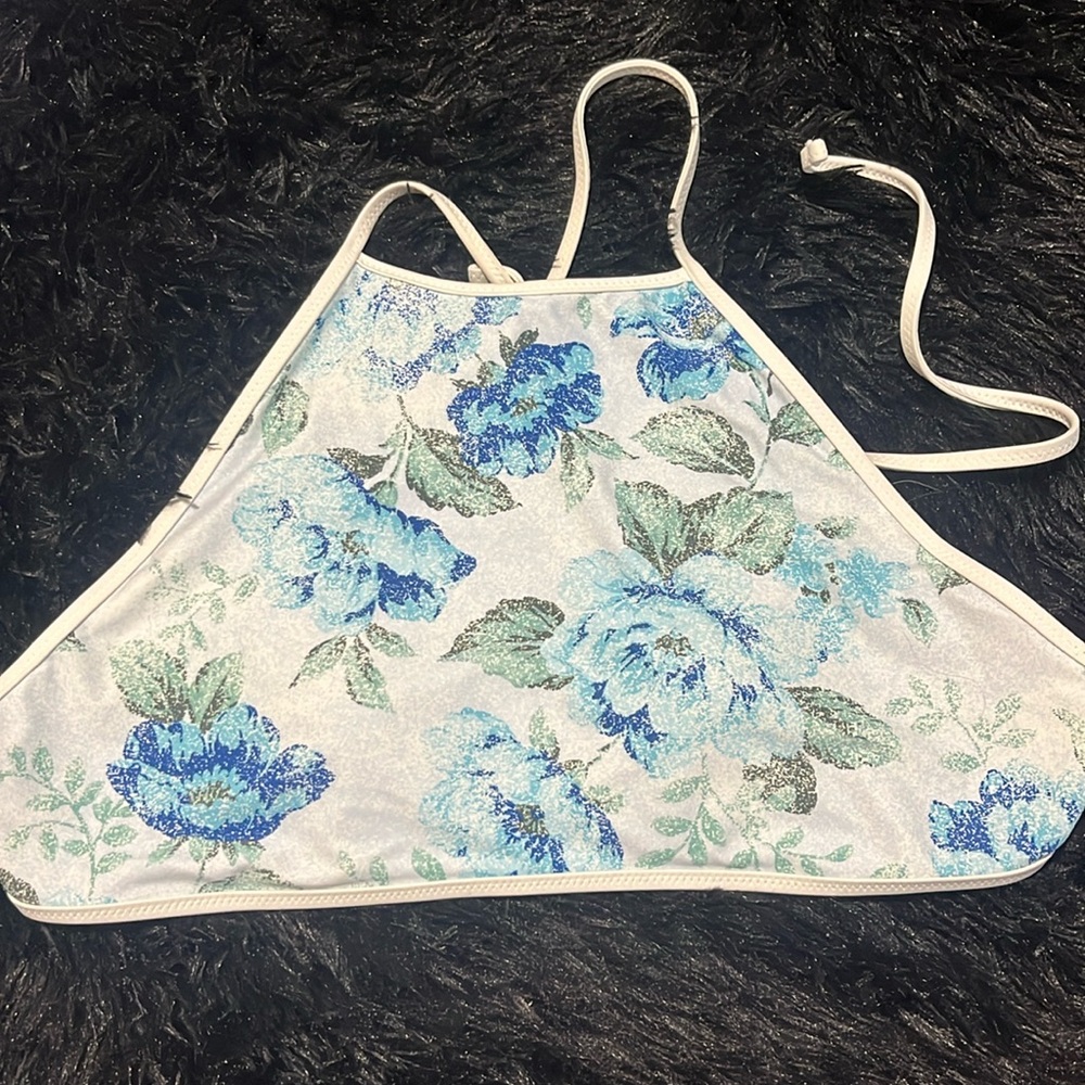 NEVER WORN AERIE WHITE/BLUE FLORAL HALTER-NECK BIKINI